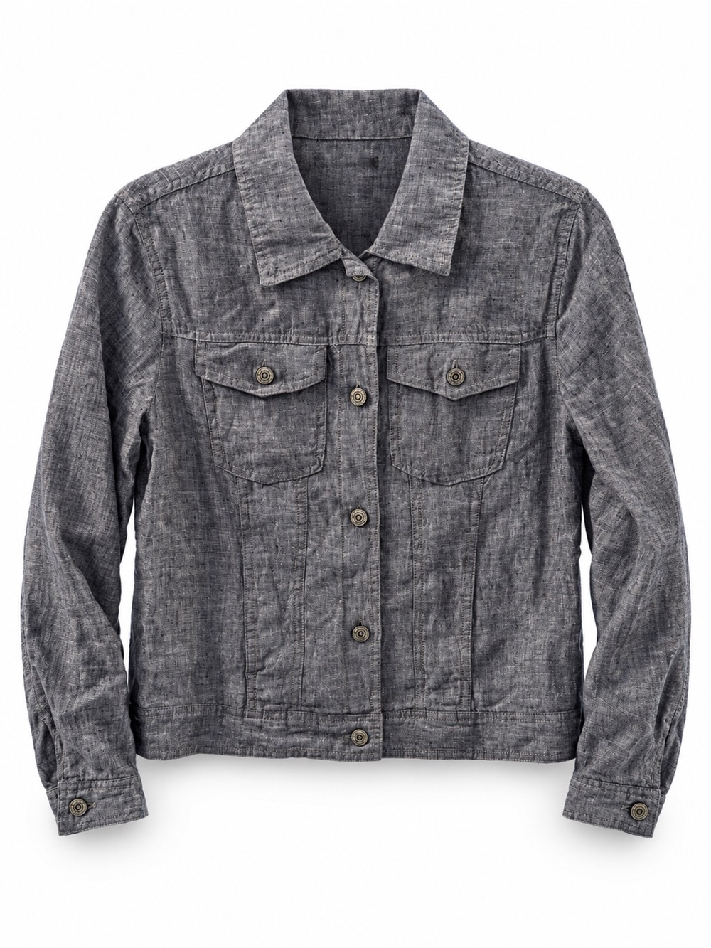 JONES NEW YORK 100% LINEN TRUCKER JACKET GRAY WOMEN’S SMALL - Picture 3 of 4